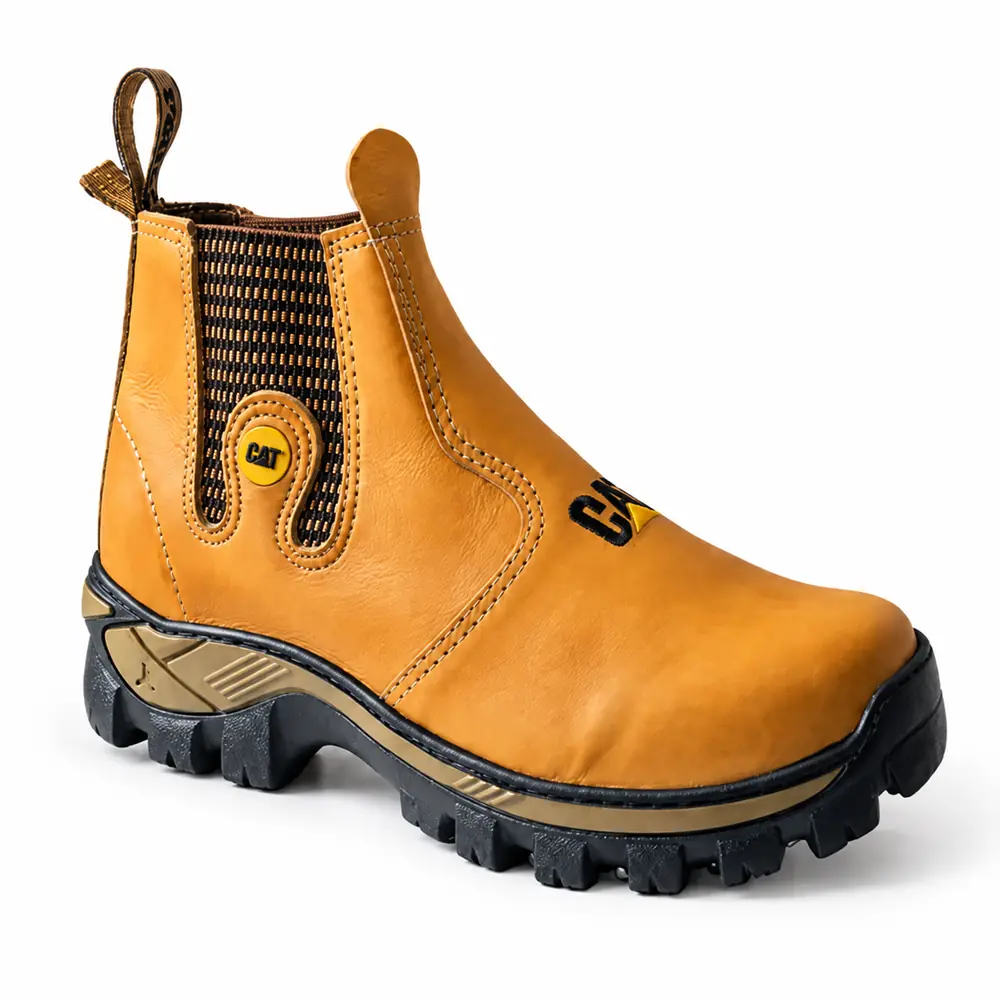 Botina Masculina Trabalho Couro CAT Bota Masculina de Couro Butina REF 519 — Bege