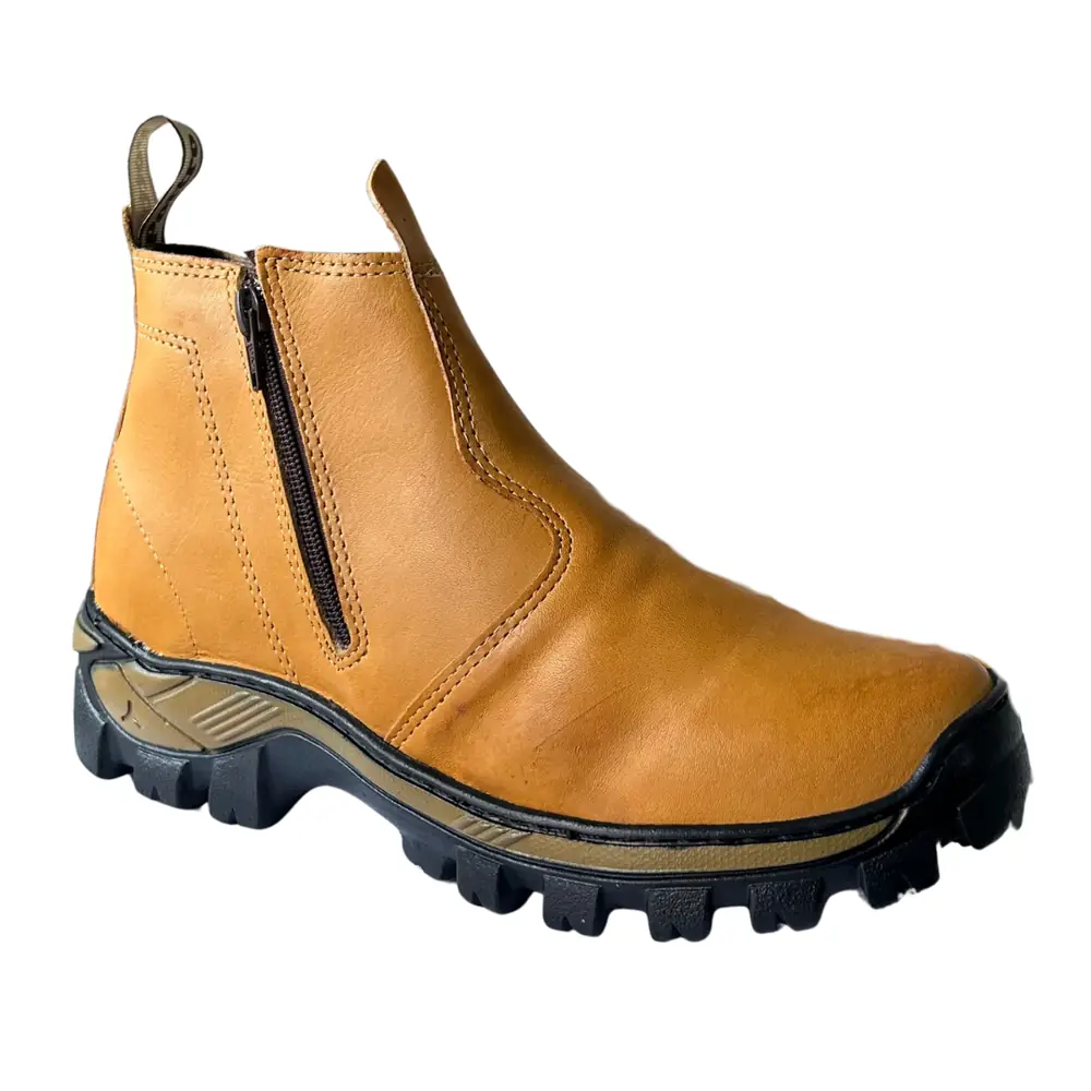 Botina Masculina Trabalho Couro Zíper Bota Masculina de Couro REF 529 — Bege
