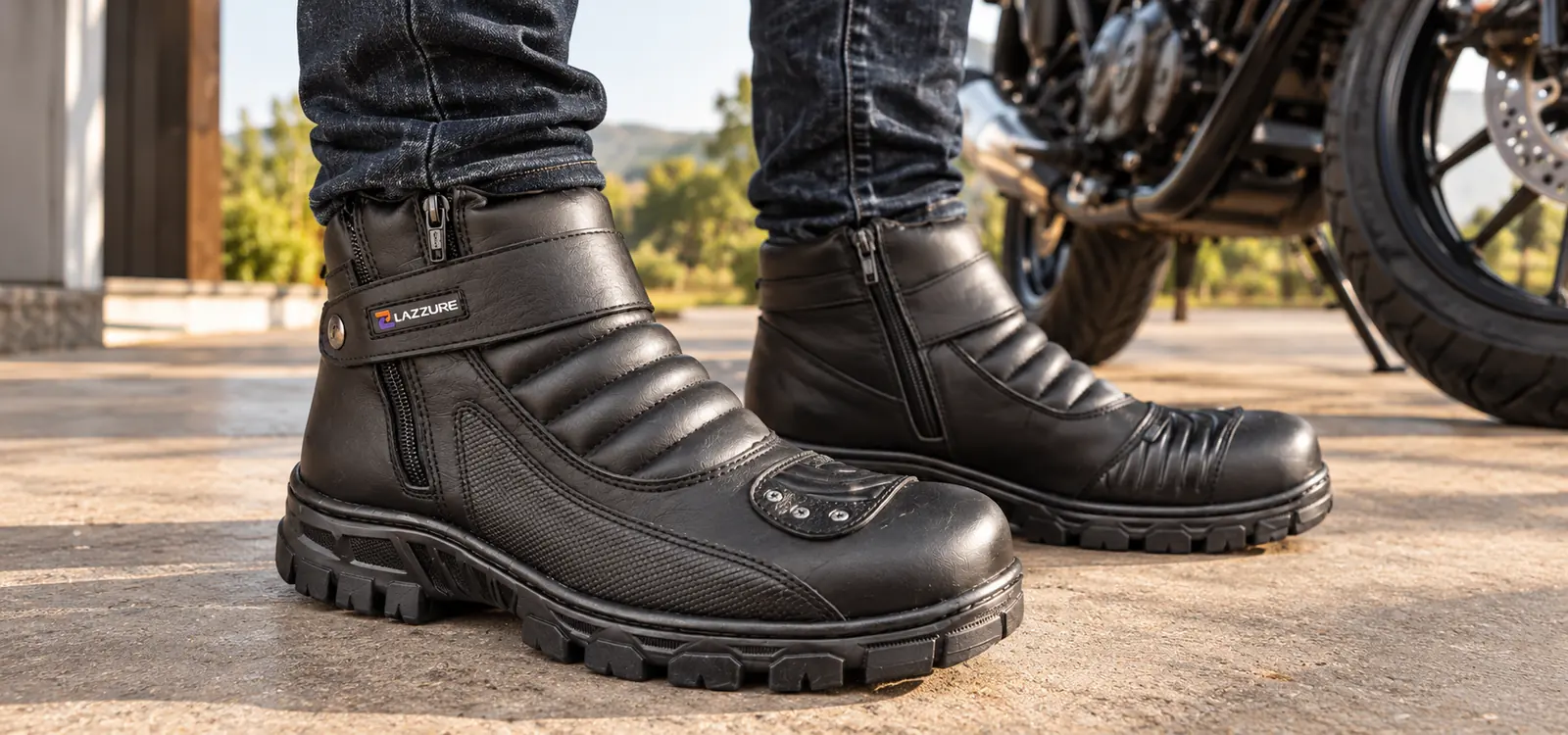 Coturno Motoqueiro Masculino em Couro Preto com Zíper e Solado de Borracha REF 9000 — foto conceitual