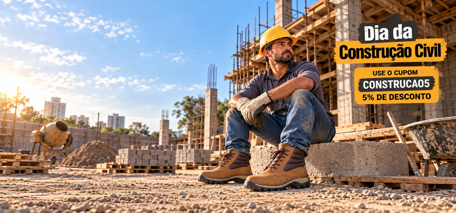 Dia da Construção Civil. 5% off em modelos selecionados. Cupom CONSTRUCAO5