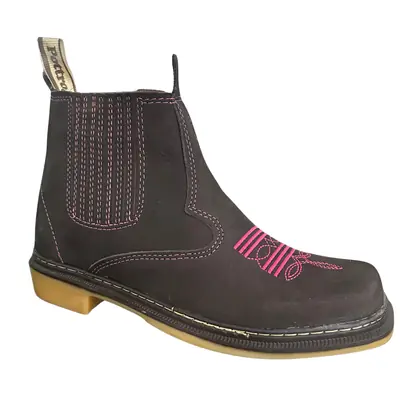 Botina Feminina Country Couro Bordado Rosa Bota Country REF 244