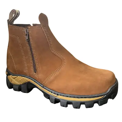 Botina Masculina Trabalho Couro Zíper Bota Masculina de Couro REF 529